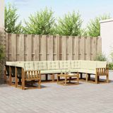 vidaXL Hoek loungeset 10 zitplekken Natuurlijk en crème Acacia hout