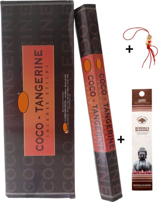 Wierookstokjes Kokosnoot Tangerine - 40 stokjes + 5 mini stokjes + Gelukspoppetje