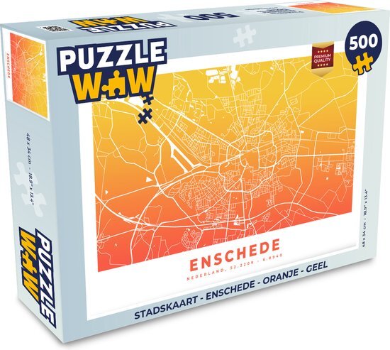 MuchoWow Puzzel Stadskaart - Enschede - Oranje - Geel - Legpuzzel - Puzzel 500 stukjes - Plattegrond - Sinterklaas cadeautjes - Sinterklaas voor grote kinderen