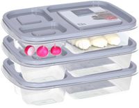 Storage Solutions Vershoudbakje/lunchbox - 3x - luchtdicht - 3 vakjes - lichtgrijs - kunststof - broodtrommel