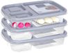 Storage Solutions Vershoudbakje/lunchbox - 3x - luchtdicht - 3 vakjes - lichtgrijs - kunststof - broodtrommel