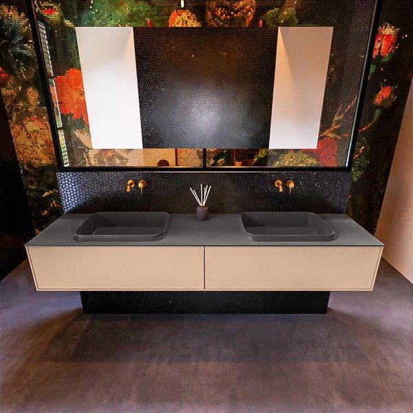 Mondiaz ERIN 200cm badmeubelset onderkast Rosee met 2 lades Wastafel RIDGE dubbel Dark grey ERIN12003