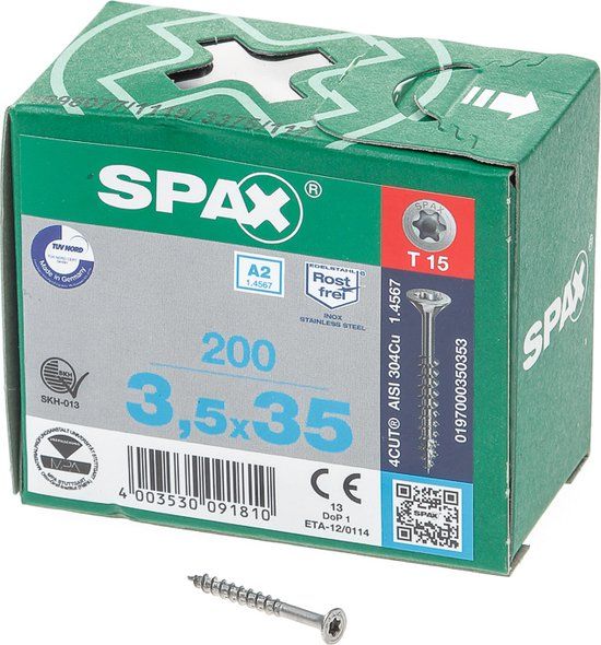 Spax Spaanplaatschroef RVS Torx 3.5 x 35 - 200 stuks
