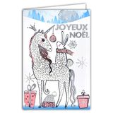 Afie 61-5676 Kerstkaart met envelop en zilver glanzend fonkelend glinsterend eenhoorn hoorn kroon pony paard haas witte sjaal roze geschenken magische sneeuwvlokken voor kleine meisjes