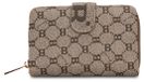 Portefeuille femme, beige, avec monogramme, fermeture éclair, 3 compartiments et poches sécurisées