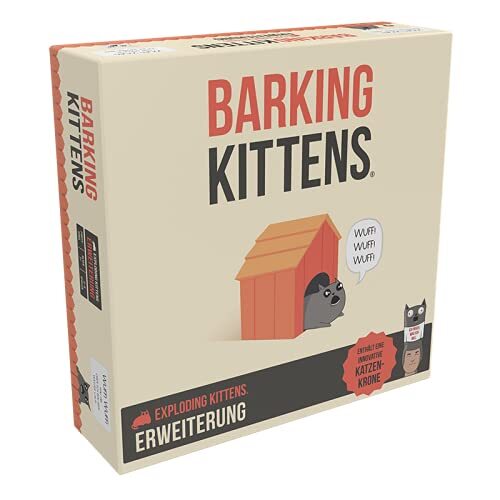 Asmodee EXKD0007 Exploding Kittens Barking Kittens, Uitbreiding, partyspel, kaartspel, Duits