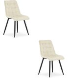 LEOBERT Set van 2 eetkamerstoelen SPLIT – Fluweel lichtbeige – Zwarte metalen poten – Modern design