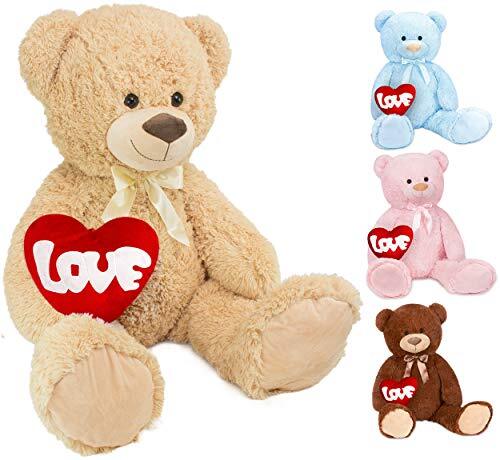 BRUBAKER XXL Teddybeer 100 cm met een Hartje - Love - Zacht Speelgoed Knuffel - Beige