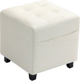 HOMCOM Voetenbankje - Polyester, rubberhout - 35 x 35 x 35 cm - Crème