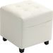 HOMCOM Voetenbankje - Polyester, rubberhout - 35 x 35 x 35 cm - Crème
