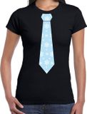 Bellatio Decorations Stropdas Kerst T-shirt Sneeuwvlokken Shirt Dames Zwart XL
