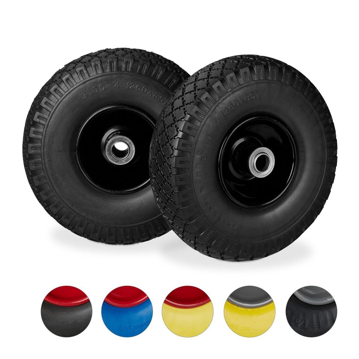 Relaxdays steekwagenwiel set van 2 stuks - rubberband - bolderkar - 100 kg - stalen velg zwart-zwart