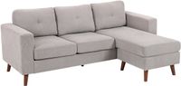 HOMCOM Hoekbank - Corduroy (100% polyester) - 192x137x84cm - Lichtgrijs