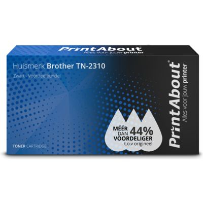 PrintAbout Huismerk Brother TN-2310 Toner Zwart Voordeelbundel 2-pack