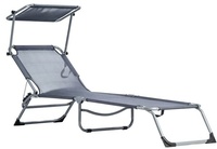 Viking Choice Ligstoel opvouwbaar met zonnedak – 178 x 57 cm – grijs