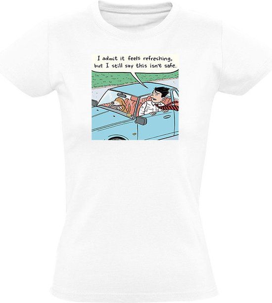 Sol's Dames T-shirt - auto - raam - hond - auto rijden - zomer - humor - grappig - XXL - Wit