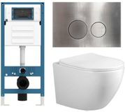 Adema Salina 2.0 Toiletset - 48.5x36x32cm - diepspoel - spoelrandloos - QeramiQ inbouwreservoir - softclose - quickrelease - toiletzitting - RVS metalen bedieningsplaat - ronde knoppen - wit