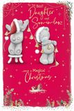 Me To You Tatty Teddy Dochter en schoonzoon luxe kerstkaart, Tatty Teddyberen met Bell Garland 6x9ins - Officiële Collectie