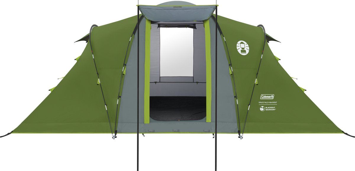 Coleman Spruce Falls 4 BlackOut-tent, 4-persoons familietent met 2 tegenoverliggende speciale verduisterde XXL-slaapkamers en woonkamer, campingtent voor 4 personen, 3000 mm waterdicht, ingenaaid