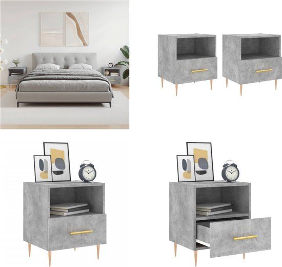vidaXL Nachtkastjes - Set van 2 - Betongrijs - Bewerkt Hout - 40x35x47,5 cm