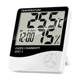 Hygrometer, EUROXANTY Digitale hygrometer, thermometer-hygrometer voor binnen, binnenmeter met geheugen voor maximale en minimale waarden, digitale hygrometer met klok en alarm