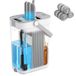 SONGMICS Vlakmop met Emmer, Dweilsysteem met Microvezel Pad | 26 x 17 x 36 cm, Roestvrijstalen Steel, voor Vloerreiniging, Wolk wit en duif grijs, CLEMAX Collectie LMB001WT03