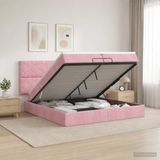 vidaXL Lit plateforme avec matelas et LED Rose 200 x 200 cm velours