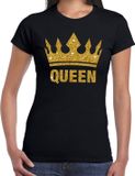 Bellatio Decorations Shoppartners Bv Zwart Koningsdag Queen shirt met gouden glitter kroon dames - Zwart Koningsdag kleding XS