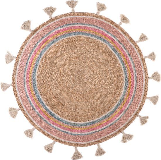 Kidsdepot Vloerkleed Smile - Ø120 cm - Bruin zand - Jute - Industrieel