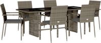 vidaXL 7-delige Tuinset met Kussens, Poly Rattan, Grijs