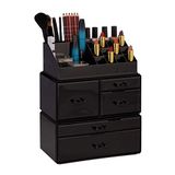 Relaxdays make up organizer, met 21 vakken, 5 lades voor lippenstift, nagellak, acryl, opbergsysteem, zwart