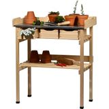 dobar® Planttafel met 3 laden en plank - bloementafel van massief hout met beschermkappen - tuintafel outdoor met verzinkt werkblad - 78 x 38 x 88 cm - natuur