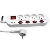 ROLINE 4-voudige stekkerdoos met schakelaar, UTE versie, USB-oplader A+C, 3 m