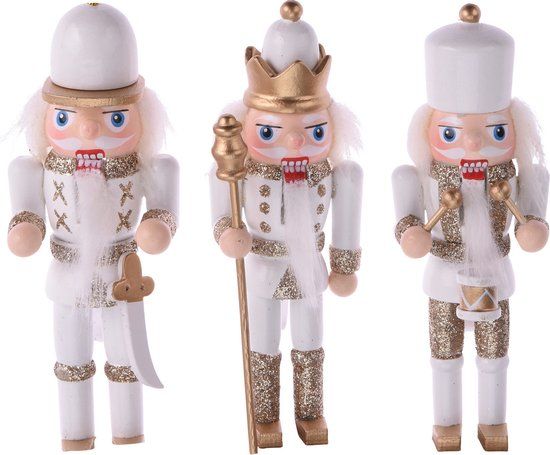 Christmas Decoration 3x White Nutcracker Christmas Tree Ornaments 12cm - Wooden