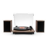 Victrola Montauk – 3-snelheden snaaraangedreven platenspeler met stereo Bluetooth-luidsprekers, RCA- & hoofdtelefoonaansluiting, afneembare stofkap, landelijke walnootafwerking