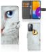 B2Ctelecom Book Case voor Samsung Galaxy M52 Telefoonhoesje met Pasjes Witte Kat