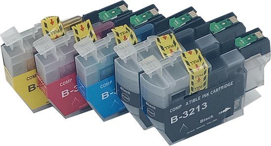 KATRIZ® Huismerk inkt voor Brother LC3213XL - 5 stuks - Zwart, Cyaan, Magenta, Geel - XL cartridge