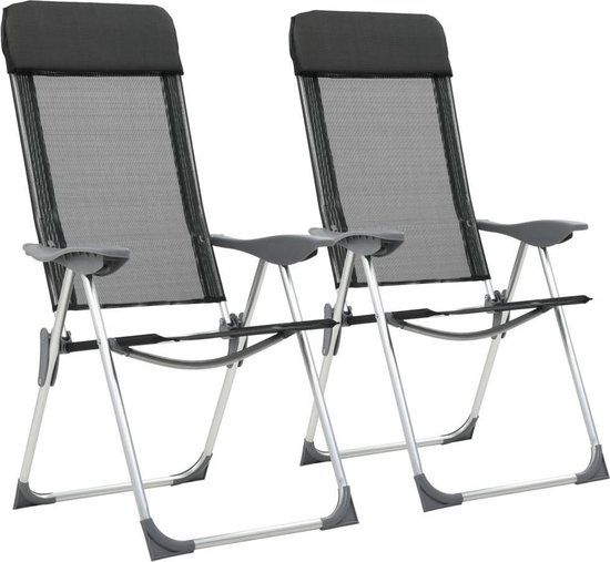 vidaXL Campingstoelen Inklapbaar Aluminium Zwart 2 stuks
