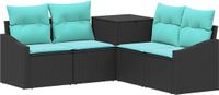 vidaXL Bankstel 2 zitplaatsen Zwart en blauw Polyrattan en Staal