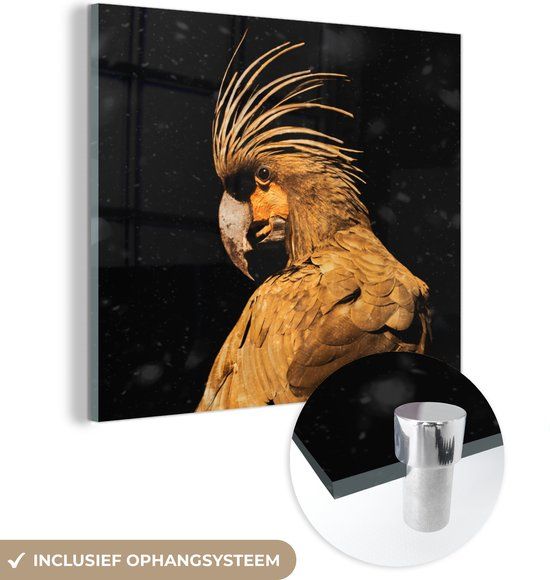 MuchoWow® Glass Painting 90x90 cm - Acrylic Glass Painting - Cockatoo - Gold - Black - Photo on Glass - Paintings