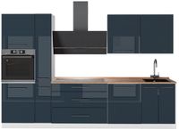 Vicco Complete keukeneenheid Fame-Line, Donkerblauw hoogglans/Wit, 310 cm, WB Eik
