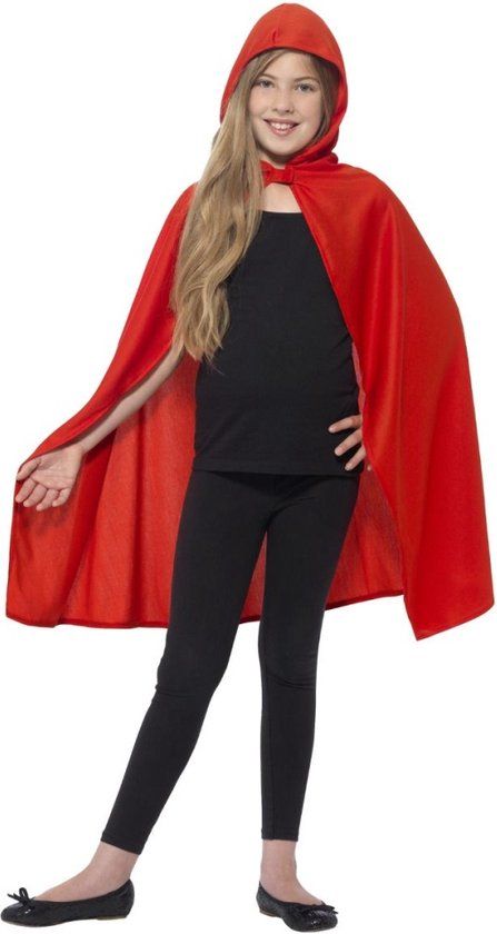 Smiffys Rode cape met capuchon voor kinderen - Rood - 128/140 (7-9 jaar) - Halloween