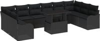 vidaXL Banc de jardin noir polyrotin 11 coussins métal 177,5x85 cm