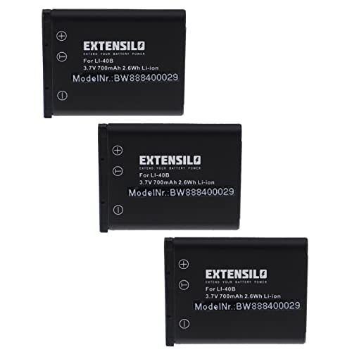 EXTENSILO 3X batterij compatibel met Olympus mju 700, 1040, 1050sw, 1060, 1200, 5000, 5010 camera (700mAh, 3,7V, Li-Ion)