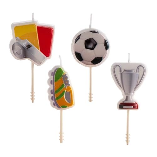 dekora Verjaardagskaarsen met voetbalthema, 8 cm, 4 unieke modellen