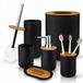 BK - Ensemble d'accessoires de salle de bain - Bambou/Résine - 6 Pièces - Noir