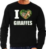 Bellatio Decorations I love giraffes trui met dieren foto van een giraf zwart voor heren - cadeau sweater giraffen liefhebber L