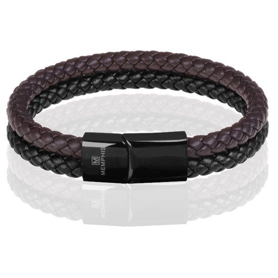Memphis Dubbele leren armband Duo Color Zwart Bruin-19cm