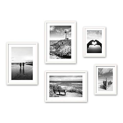 Kreative Feder Posterset | Liefde | 5 foto's deco woonkamer moderne slaapkamer foto voor uw muur - optioneel met frame - 3x DIN A3 & 2x DIN A4 - ca. 30x40 & 20x30 (witte lijst)