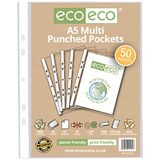 eco-eco A5 100% Gerecycleerde Multi Ponsen Zakken Glas Helder, Transparant Poly Wallet Sheet Protector, 45 Microns (50 zakken), eco132